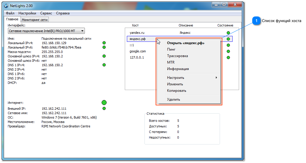 Функционал мониторинга хостов
